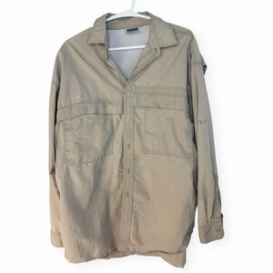 Sage Distressed Worn Retro Vented Throwback Khaki Hiking Button Down Shirt Men M